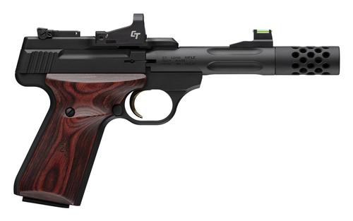 Browning Buck Mark Hunter w/Optic Optic Ready Pistol 051592490, 22 LR, 4.40in, Rosewood Laminate w/Gold Buckmark, Matte Black Finish, 10 Rds