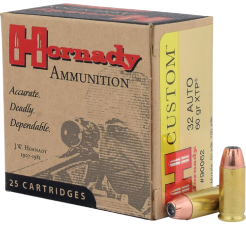 Hornady Handgun Ammunition 90062, 32 ACP, XTP Jacketed Hollow Point (HP), 60 GR, 1000 fps, 25 Rd/bx