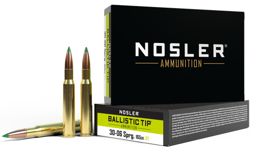 Nosler Rifle Ammunition 40043, 30-06 Springfield, Ballistic Tip, 165 gr, 2800 fps, 20 Rd/Bx