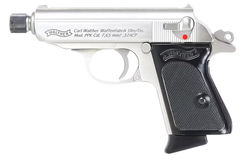 Walther PPK SD Pistol 4796060, 32 ACP, 3.30in, Textured Polymer Grips, Stainless Finish, 6 Rds