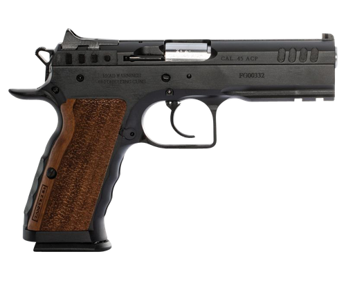 EAA Defiant Stock I Pistol TFSTOCKI45, 45 ACP, 4.50in, Serrated Slide & Wood Grips, Black Finish, 10 Rds