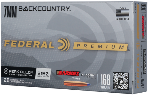 Federal Premium Rifle Ammunition P7BCLRX1, 7mm BackCountry, Barnes LRX Copper, 168 GR, 3150 fps, 20 Rd/bx