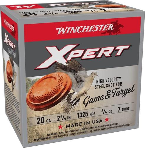 Winchester Xpert High Velocity Steel Loads WE20GT7, 20 Gauge, 2-3/4", 3/4 oz, 1300 fps, #7 Shot, 25 Rds/Bx