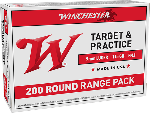 Winchester USA Pistol Ammunition USA9W, 9mm, Full Metal Jacket (FMJ), 115 Grain, 1190 fps, 200 Rd/bx