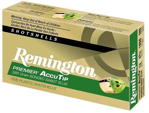 Remington Premier Rifle Ammunition PRA12, 12 Gauge, 2-3/4", 385 GR, AccuTip Sabot Slug, 5 Rd/bx