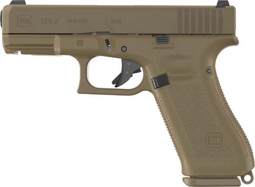 Glock 19X V Pistol UV1950703X, 9mm, 4.02 in, Coyote Tan Polymer Grip, nPVD Finish, Glock Night Sights, GMB Barrel, 19 Rds