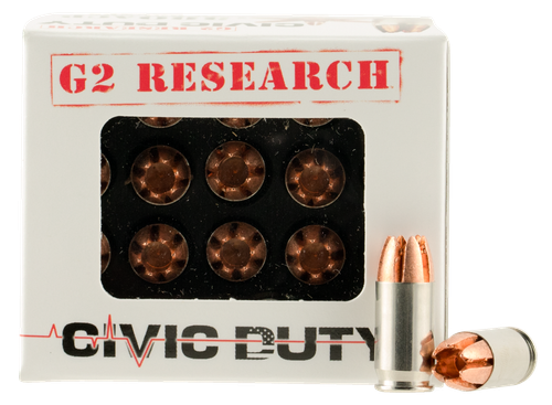G2 Research Civic Duty Pistol Ammunition CIVIC380, 380 ACP, Copper Expansion Projectile, 64 GR, 1130 fps, 20 Rd/Bx
