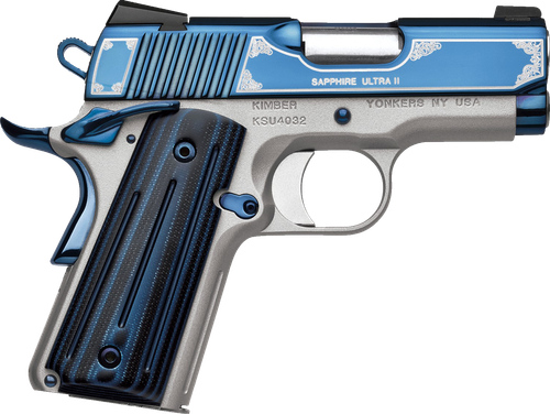 Kimber 3200362 Sapphire Ultra II Pistol - 45 ACP, 3 in Barrel, Aluminum Frame, Bright Blue PVD Finish