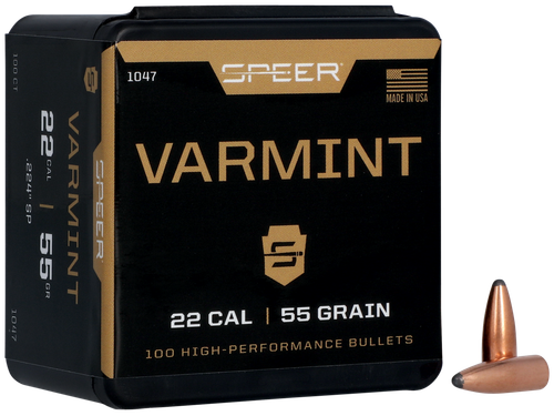 Speer 22 Caliber 55 Grain Spitzer 100/Box (1047), Not Loaded