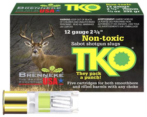Brenneke TKO Shotshells SL122TKO, 12 Gauge, 2-3/4", 2/3 oz, 2001 fps, Slug, 5 Rds/box
