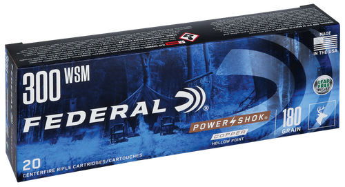 Federal Power-Shok Coppper Rifle Ammunition 300WSM180LFA, 300 WSM, Copper Hollow Point, 180 GR, 2950 fps, 20 Rd/Bx