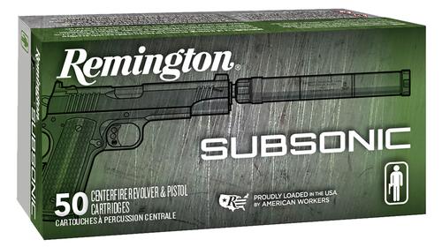 Remington Subsonic Pistol Ammunition 28435, 9mm Luger, Flat Nose Enclosed Base, 147 gr, 945 fps, 50 Rd/Bx