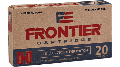 Hornady Frontier Rifle Ammunition FR320, 5.56mm NATO, BTHP Match T2, 75 GR, 2860 fps, 20 Rds/bx