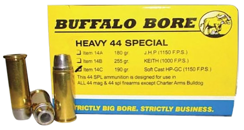 Buffalo Bore Handgun Ammunition 14C/20, 44 Special, Lead Soft Cast Gas, 190 GR, 1150 fps, 20 Rd/Bx