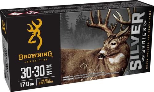 Browning Silver Rifle Ammunition B192630301, 30-30 Win, Plated Soft Point, 170 gr, 2200 fps, 20 Rd/Bx