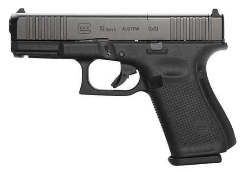 Glock 19M Gen5 MOS Pistol UMA195S203MOS, 9mm, 4.02 in, Black Polymer Grip, Black nDLC Slide, Fixed Sights w/MOS Cutout, 15 Rds
