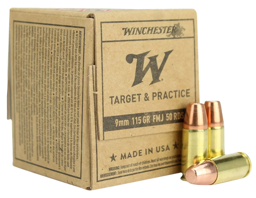Winchester Target & Practice Pistol Ammunition SG9W50, 9mm Luger, Full Metal Jacket, 115 gr, 50 Rd/Bx