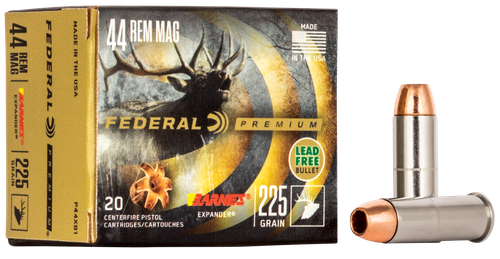 Federal Premium Vital-Shok Handgun Ammunition P44XB1, 44 Rem Mag, Barnes Expander, 225 GR, 1170 fps, 20 Rd/bx
