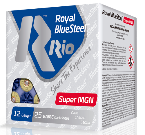 Rio Royal BlueSteel Super MGN 40 Shotshells RBSSM402, 12 Gauge, 3-1/2", 1-3/8 oz, 1550 fps, #2 Shot, 25 Rd/bx