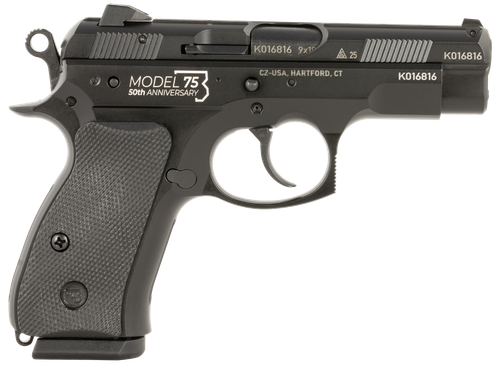 CZ 75D 50th Anniversary Pistol 91123, 9mm, 3.75in, Black Rubber Grips, Black Finish, 15 Rds