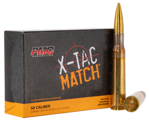 PMC X-Tac Match Rifle Ammunition 50XM, 50 BMG, Brass Solid, 740 gr, 2830 fps, 10 Rd/Bx