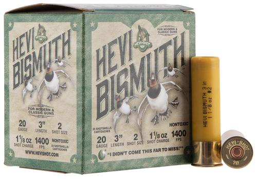HEVI-Shot Hevi-Bismuth Waterfowl Shotshells HS17002, 20 Gauge, 3", 1400 fps, #2 Shot, 25 Rds/bx