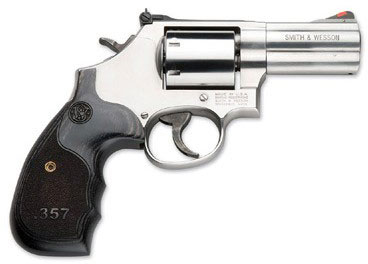 Smith & Wesson 686 Revolver 150853, 357 Magnum, 3 in, Black/Silver Wood Grip, Stainless Finish, 7 Rd