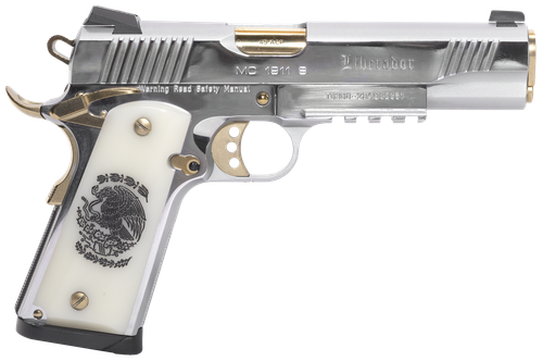 EAA Regard Liberador II Pistol 391057, 45 ACP, 5in, Pearl Like w/Mexican Coat Of Arms, Stainless w/Gold Controls Finish, 8 Rds
