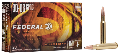 Federal Fusion Rifle Ammunition F3006FS1, 30-06 Springfield, Fusion Ammunition, 150 GR, 2900 fps, 20 Rd/bx
