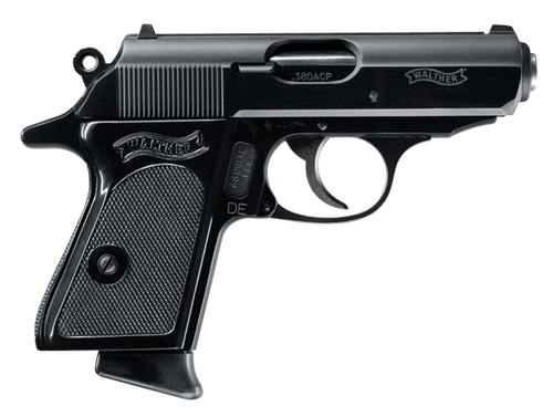 Walther PPK Semi-Auto Pistol 4796002, 380 ACP, 3.3", Textured Polymer Grips, Black Zinc Alloy Finish, 6 Rds