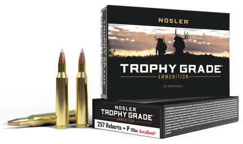 Nosler Trophy Grade Rifle Ammunition 60010, 257 Roberts +P, AccuBond, 110 GR, 3000 fps, 20 Rd/bx