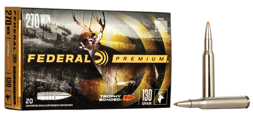 Federal Premium Vital-Shok Rifle Ammunition P270TT1, 270 Winchester, Trophy Bonded Tip, 130 GR, 3060 fps, 20 Rd/bx
