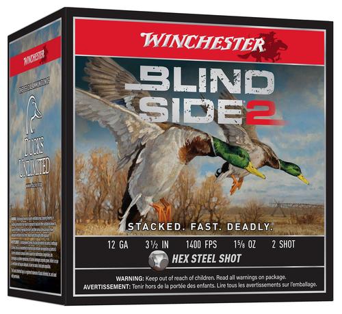 Winchester Blind Side 2 Shotshells XBS12L2, 12 Gauge, 3-1/2", 1 5/8 oz, 1400 fps, #2 Steel Shot, 25 Rds/bx