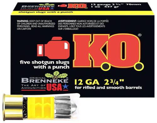 Brenneke SL-122KO, 12 Gauge, 2-3/4", 1 oz Slug, 1600 fps,For Rifled or Smooth Bore Barrels, 5 Rd/bx