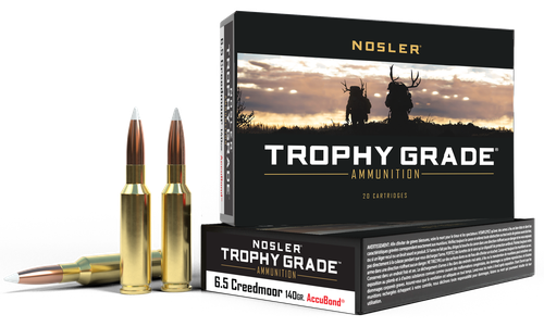Nosler Trophy Grade Rifle Ammunition 60080, 6.5 Creedmoor, AccuBond, 140 Gr, 2650 fps, 20 Rds