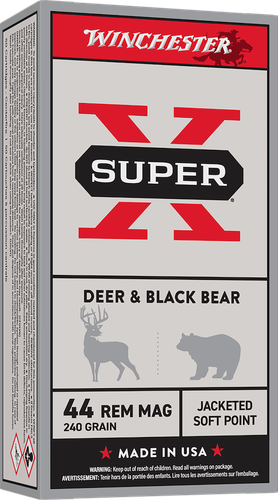 Winchester USA Pistol Ammunition Q4240, 44 Remington Mag, Jacketed Soft Point (SP), 240 GR, 1180 fps, 50 Rd/bx