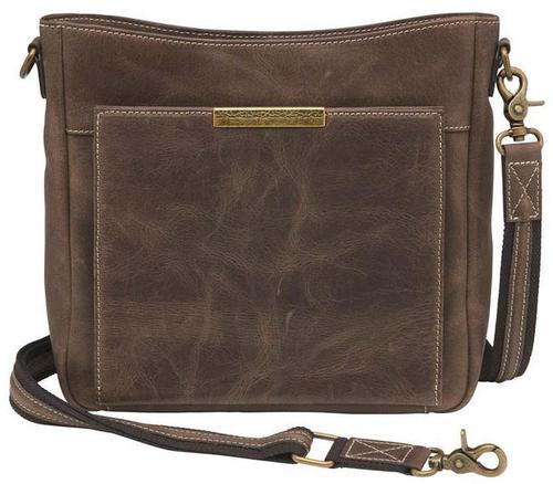 Gun Tote'n Mamas Distressed Leather Slim X-Body RFID Purse Brown (GTM-CZY98) Fits Small Pistols & Revolvers, Ambidextrous Hand