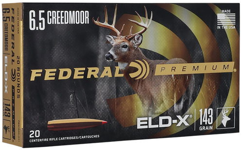 Federal Premium Rifle Ammunition P65CRDELDX1, 6.5 Creedmoor, Extremely Low Drag-eXpanding, 143 gr, 2700 fps, 20 Rd/Bx