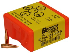 Berger Hunting Bullets 30 Caliber, .308 Diameter, 155 Grain, Match Grade, VLD, 100 Per Box (30508), Not Loaded