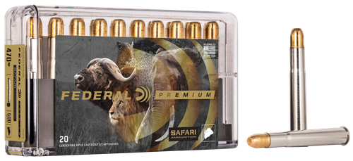 Federal Premium Cape-Shok Rifle Ammunition P470T2, 470 Nitro Express, Trophy Bonded Sledgehammer, 500 GR, 2150 fps, 20 Rd/bx