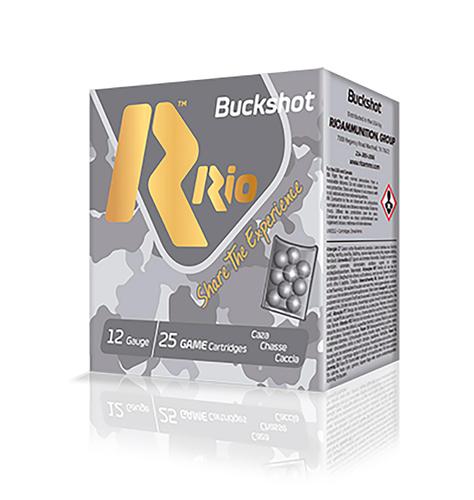 Rio Royal Buck (4X3) Shotshells RB1225, 12 Gauge, 2-3/4", 1345 fps, #1 Buck Lead Buckshot, 25 Rds/box