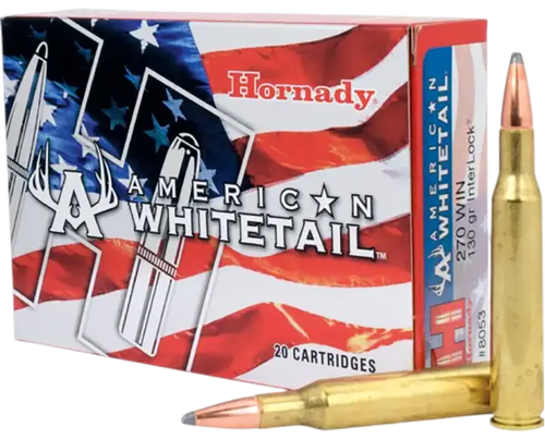 Hornady American Whitetail Rifle Ammunition 8053, 270 Winchester, Soft Point (SP), 130 GR, 3060 fps, 20 Rd/bx