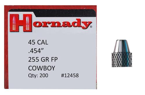 Hornady Lead Pistol Bullets 45 Caliber 255 Grain Flat Point Cowboy 200/Box (12458), Not Loaded