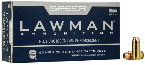 Speer Lawman Handgun Ammunition 53880, 40 S&W, Total Metal Jacket (TMJ), 180 GR, 1000 fps, 50 Rd/Bx