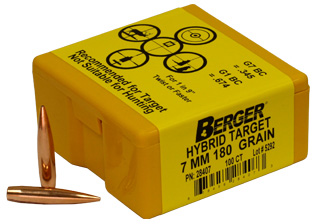 Berger Hunting Bullets 7 MM, .284 Diameter, 180 Grain, Match Grade, Hybrid Target, 100 Per Box (28407), Not Loaded