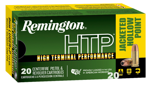 Remington HTP Pistol Ammunition 28293, 9mm Luger, JHP, 115 gr, 1250 fps, 20 Rd/Bx