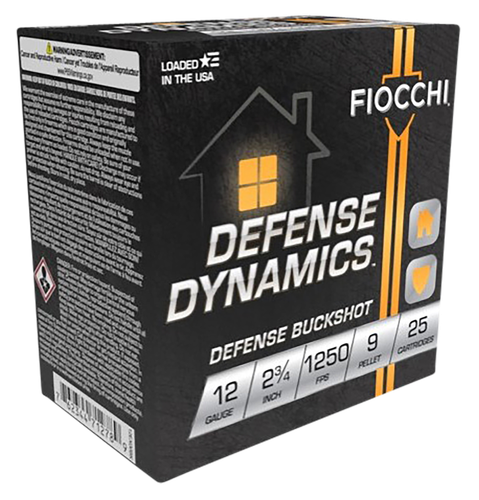 Fiocchi Dynamics Defense Buckshot 12EX9P, 12 Gauge, 2-3/4", 9 Pellets, 1250 fps, 25 Rd/bx