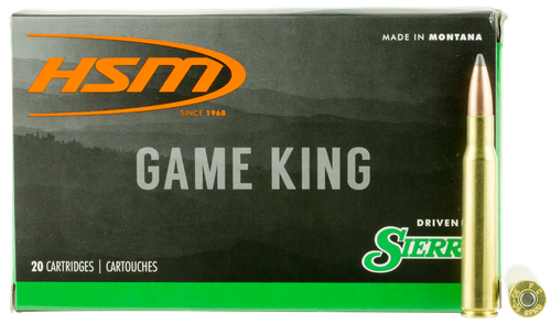 HSM Game King Rifle Ammunition 300640N, 30-06 Springfield, Spitzer Boat Tail, 165 GR, 20 Rd/Bx