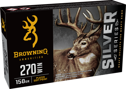 Browning Silver Rifle Ammunition B192602701, 270 Win, Plated Soft Point, 150 gr, 2850 fps, 20 Rd/Bx