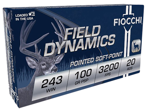 Fiocchi Shooting Dynamics Rifle Ammunition 243SPD, 243 Winchester, PSP, 100 GR, 3200 fps, 20 Rd/bx